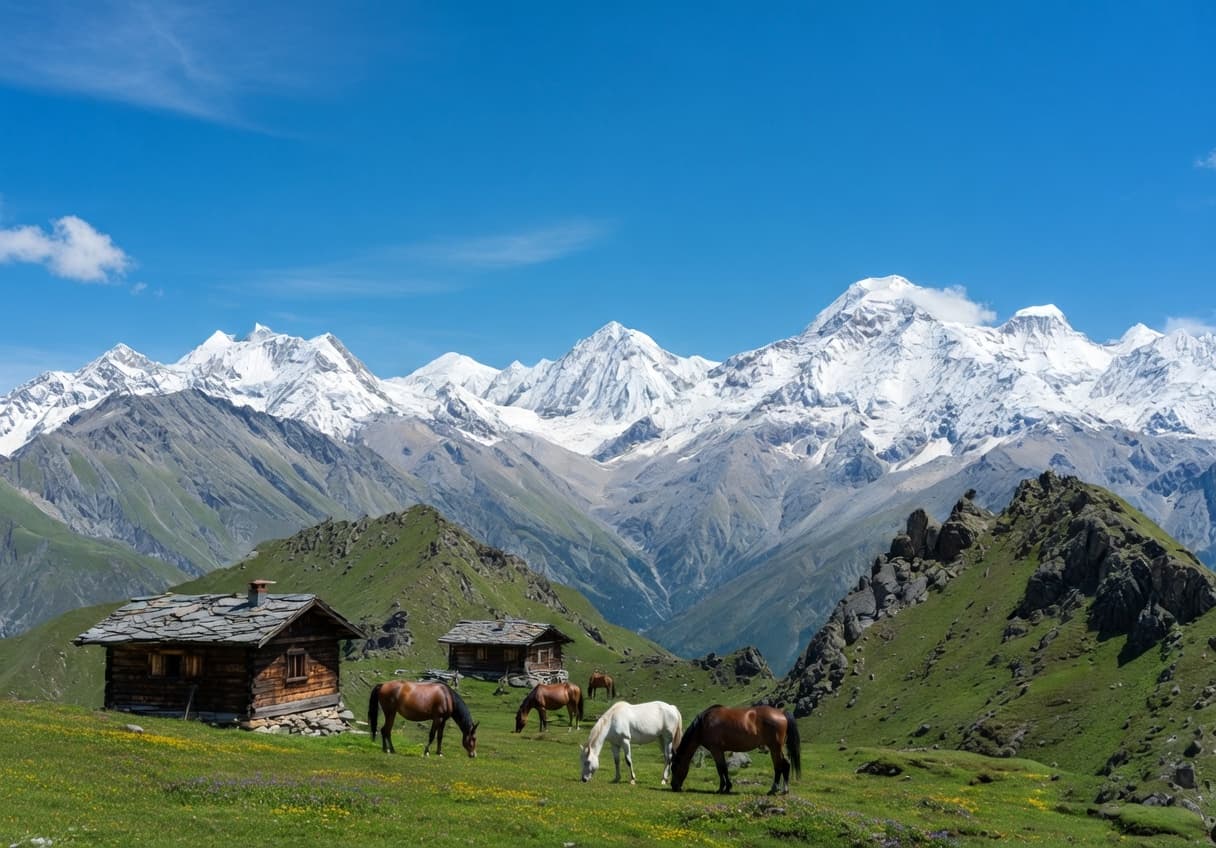 Summer alpine meadows in Auli