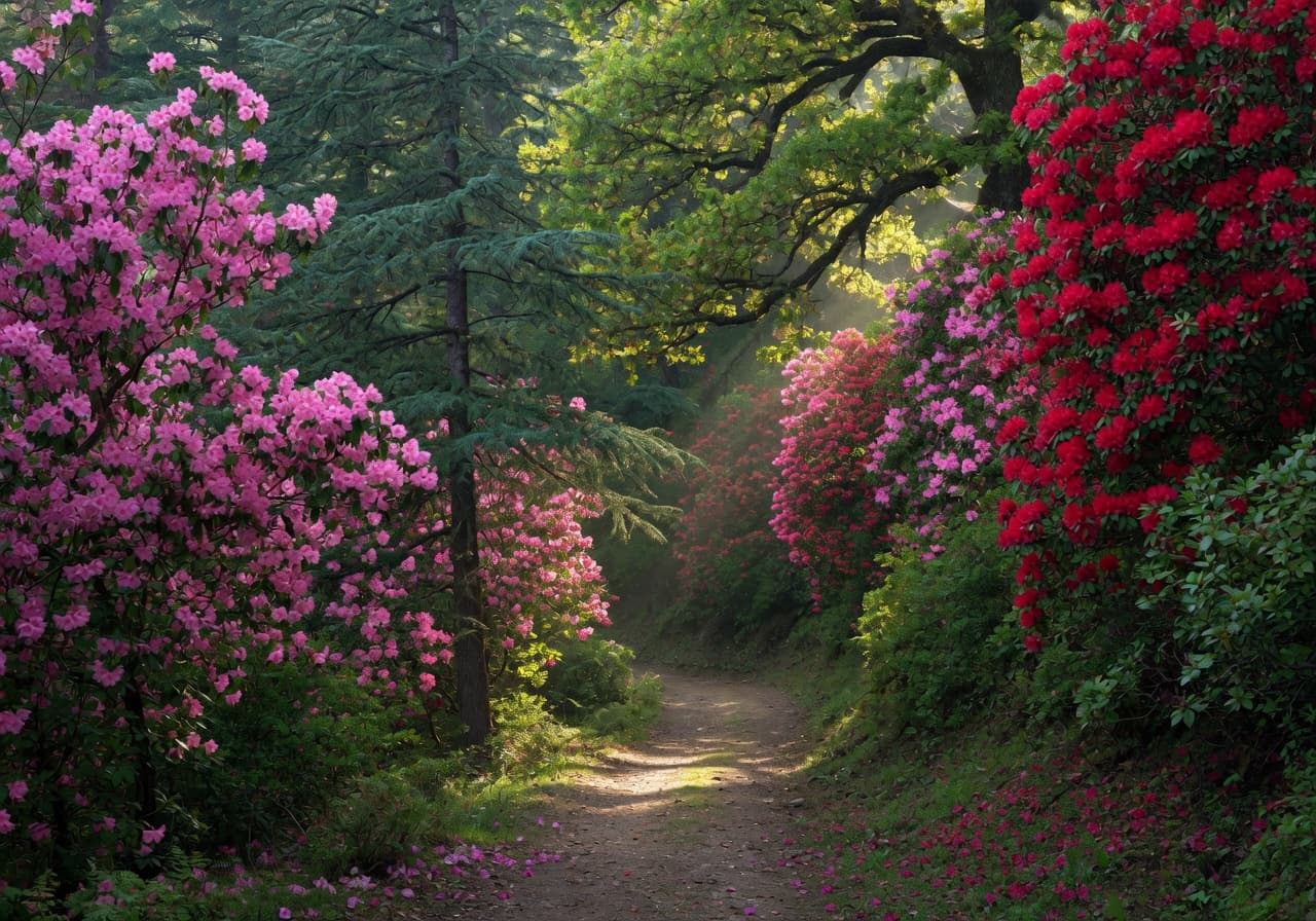 Rhododendron forest trail in Dhanaulti